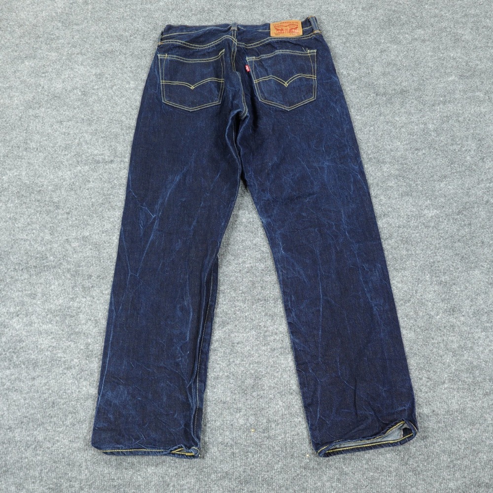 Levi's 501 Jeans Mens 33x32 Dark Blue White Oak Cone Denim Selvedge Button Fly - Picture 3 of 14